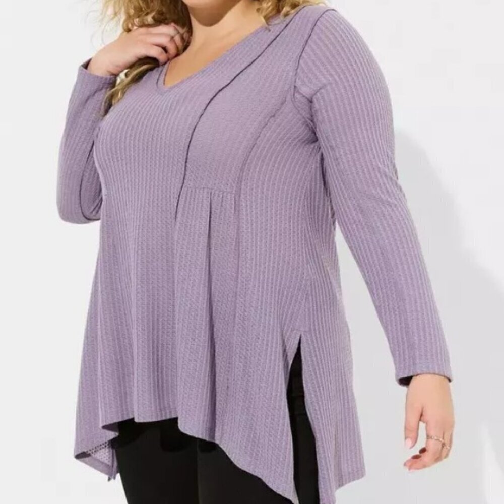 Torrid Waffle V-Neck Long Sleeve Sharkbite Top